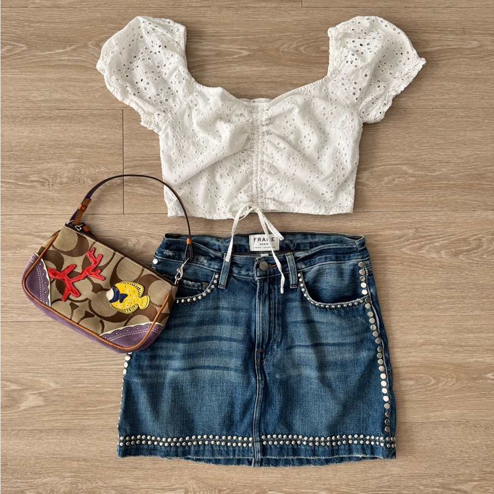 Abercrombie & Fitch Eyelet Cinch Puff Sleeve Cropped Top White Small